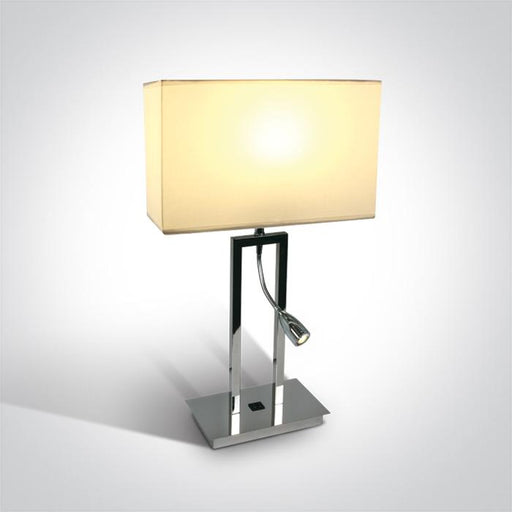 CHROME TABLE LAMP LED 3W + 40W E27 WHITE SHADE 230v.