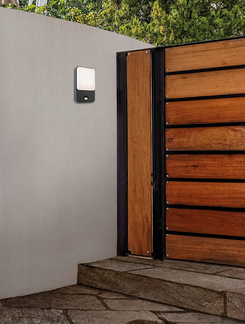 Hero LED Wall Light with PIR Graphite with White Polycarbonate Diffuser