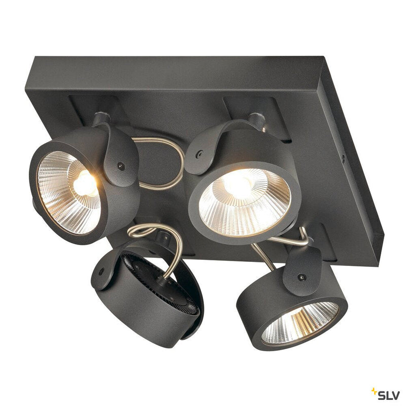 KALU, wall and ceiling light,  four-headed, LED, 3000K, square, black, 60°