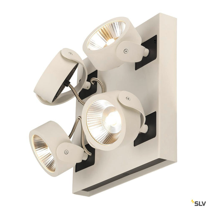 KALU, wall and ceiling light,  four-headed, LED, 3000K, square, white/black, 60°