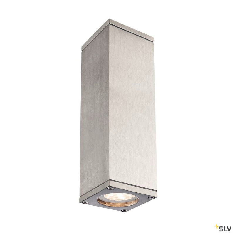 THEO UP/DOWN, QPAR51, outdoor wall light, natural aluminium, max. 2x50W, IP44