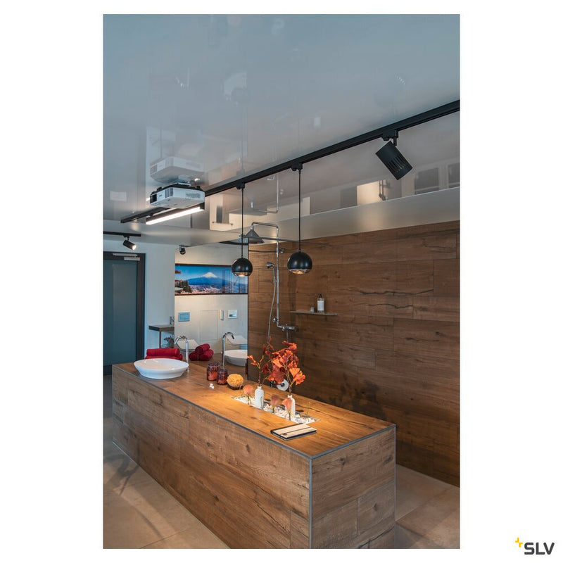 LIGHT EYE 150, pendant for 3-phase high-voltage track, QPAR111, black/chrome, max. 75W, incl. 3-phase adapter