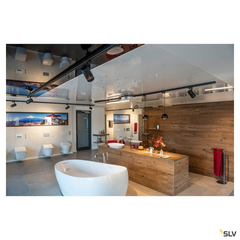 LIGHT EYE 150, pendant for 3-phase high-voltage track, QPAR111, black/chrome, max. 75W, incl. 3-phase adapter