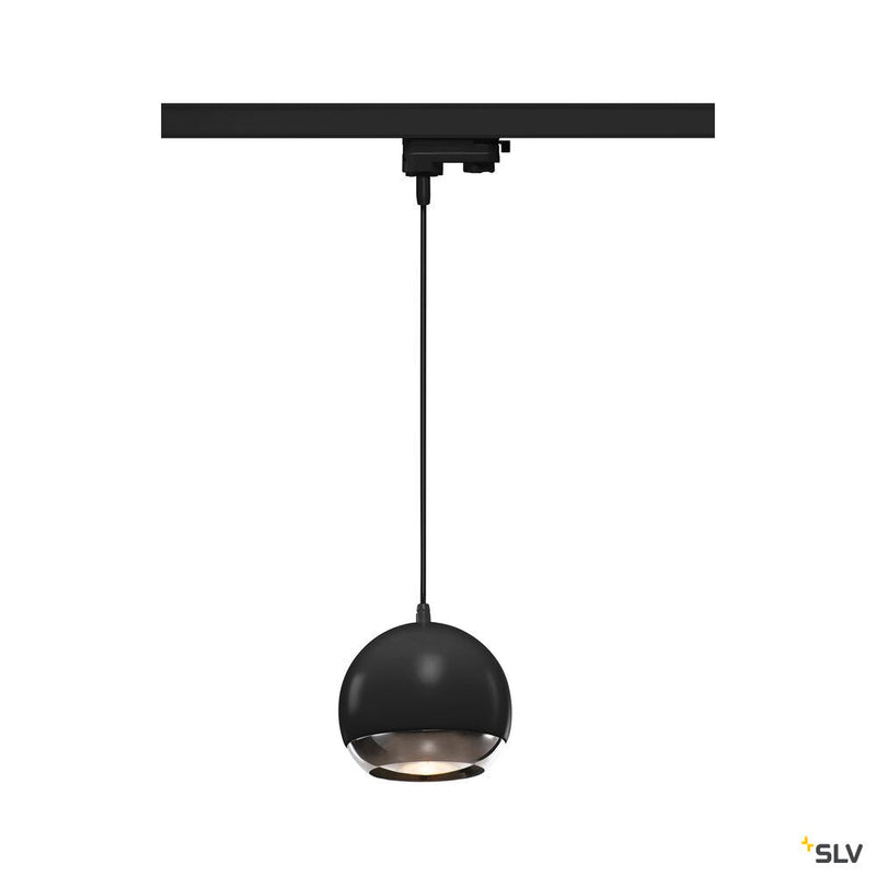 LIGHT EYE 150, pendant for 3-phase high-voltage track, QPAR111, black/chrome, max. 75W, incl. 3-phase adapter