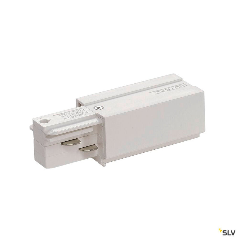 FEED-IN for EUTRAC 240V 3-phase surface-mounted track, earth electrode left, white