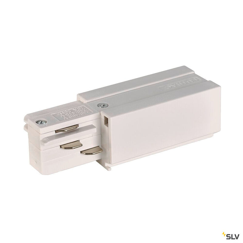 FEED-IN for EUTRAC 240V 3-phase surface-mounted track, earth electrode right, white