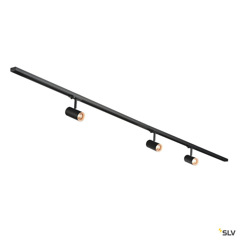 1Ph NOBLO SPOT SET 2700K black, including three spotlights, two 1m racks, one feed-in and one long connector