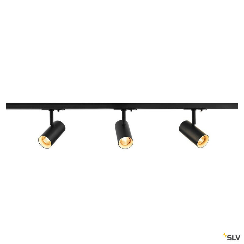 1Ph NOBLO SPOT SET 2700K black, including three spotlights, two 1m racks, one feed-in and one long connector