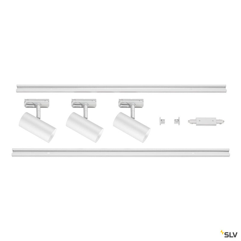 1Ph NOBLO SPOT SET 2700K white, including three spotlights, two 1m racks, one feed-in and one long connector