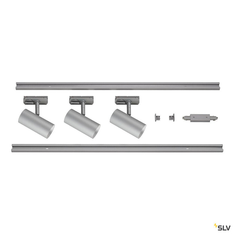 1Ph NOBLO SPOT SET 2700K grey, including three spotlights, two 1m racks, one feed-in and one long connector