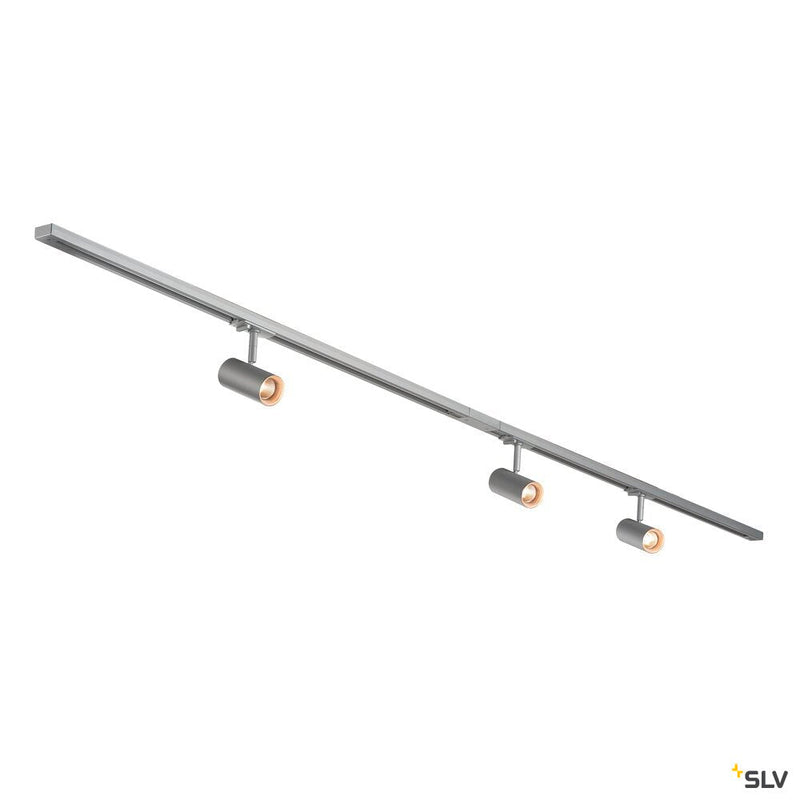 1Ph NOBLO SPOT SET 2700K grey, including three spotlights, two 1m racks, one feed-in and one long connector