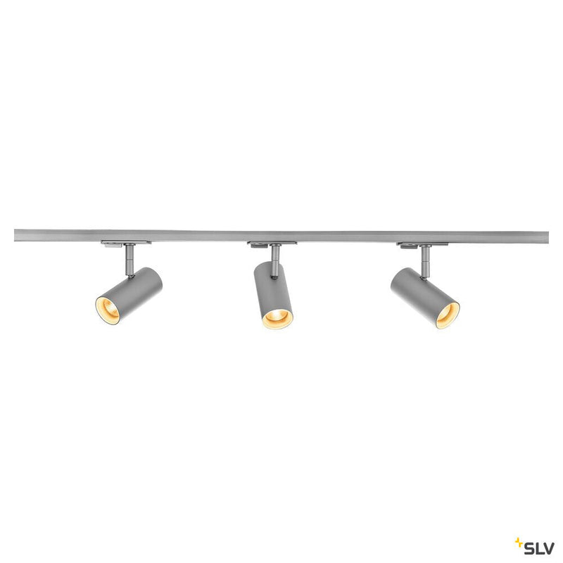 1Ph NOBLO SPOT SET 2700K grey, including three spotlights, two 1m racks, one feed-in and one long connector