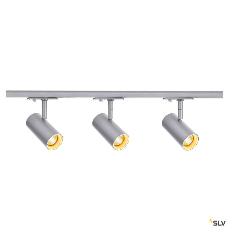 1Ph NOBLO SPOT SET 2700K grey, including three spotlights, two 1m racks, one feed-in and one long connector