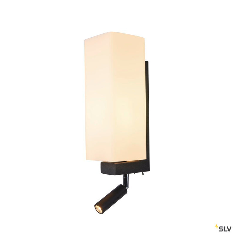 QUADRASS SPOT, indoor surface-mounted wall light with LED spotlight and E27 socket, black