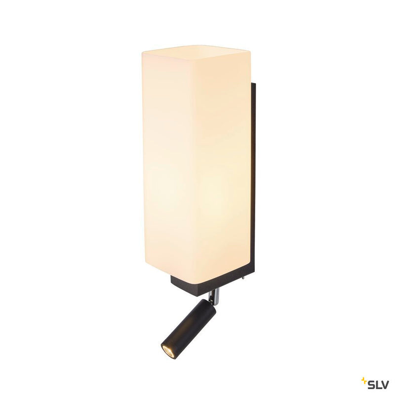 QUADRASS SPOT, indoor surface-mounted wall light with LED spotlight and E27 socket, black