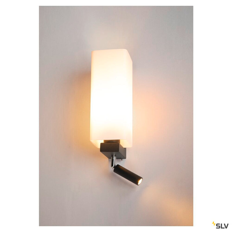 QUADRASS SPOT, indoor surface-mounted wall light with LED spotlight and E27 socket, black