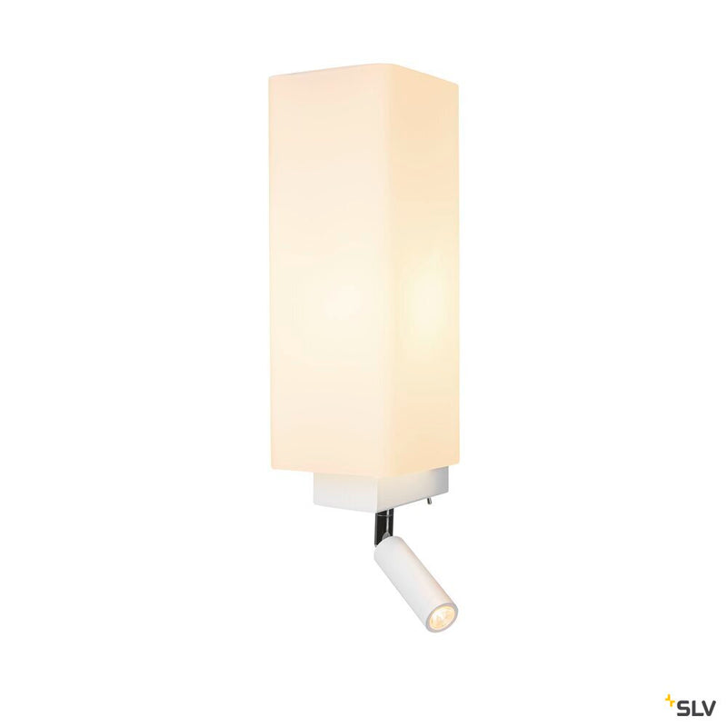 QUADRASS SPOT, indoor surface-mounted wall light with LED spotlight and E27 socket, white