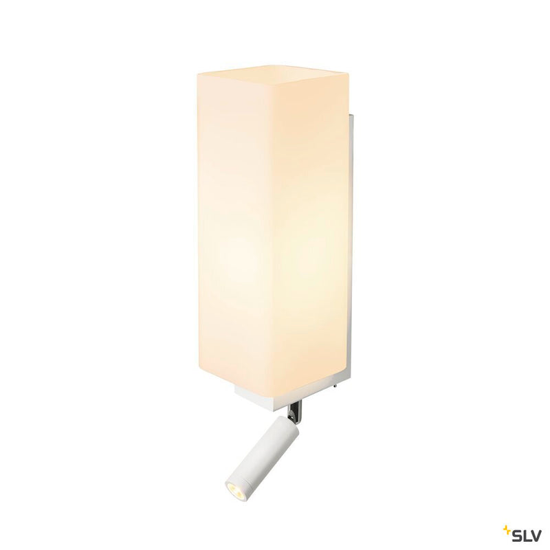 QUADRASS SPOT, indoor surface-mounted wall light with LED spotlight and E27 socket, white