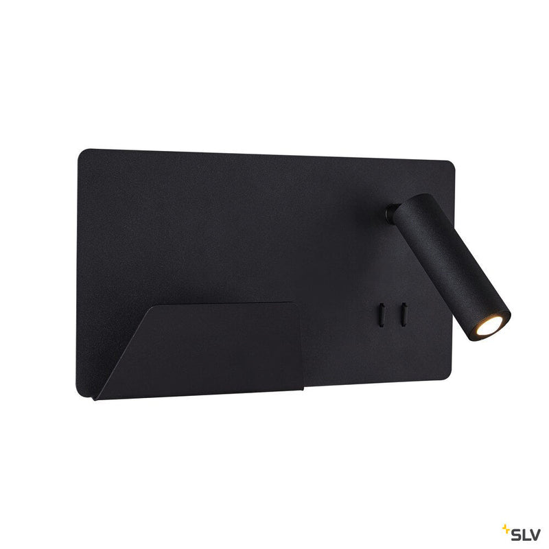 SOMNILA SPOT, indoor LED surface-mounted wall light 3000K black version left incl. USB connection