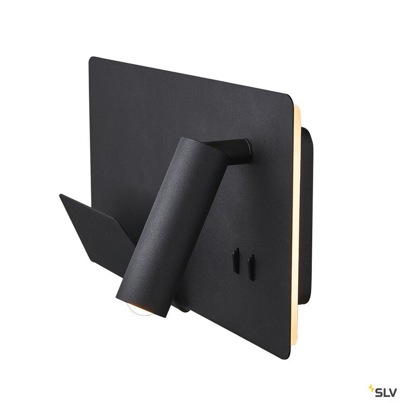 SOMNILA SPOT, indoor LED surface-mounted wall light 3000K black version left incl. USB connection