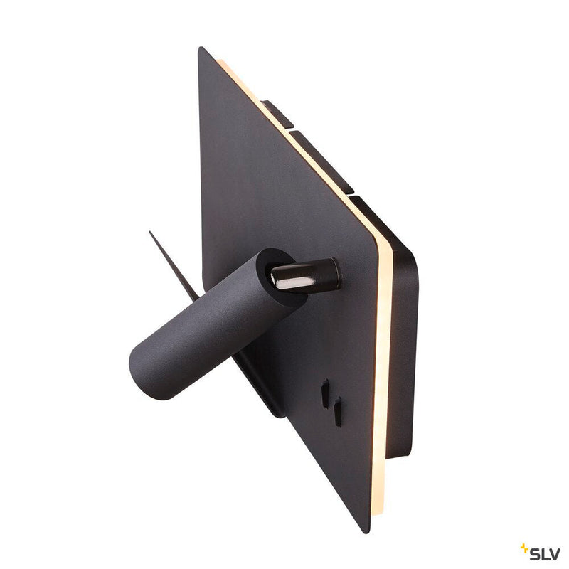 SOMNILA SPOT, indoor LED surface-mounted wall light 3000K black version left incl. USB connection