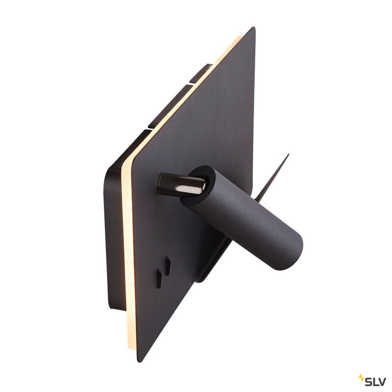 SOMNILA SPOT, indoor LED surface-mounted wall light 3000K black version right incl. USB connection