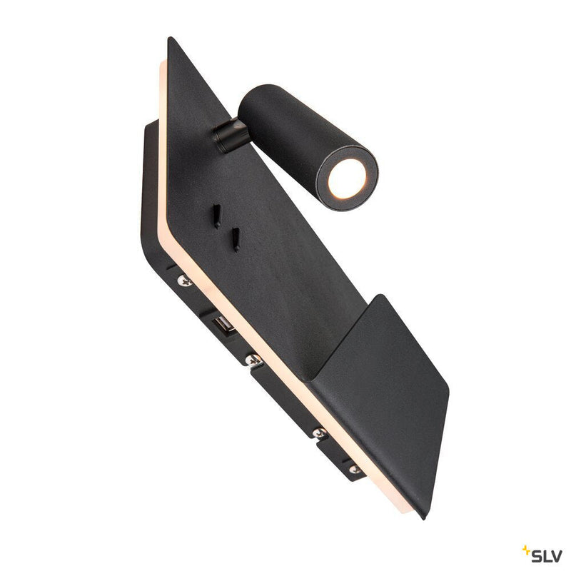 SOMNILA SPOT, indoor LED surface-mounted wall light 3000K black version right incl. USB connection