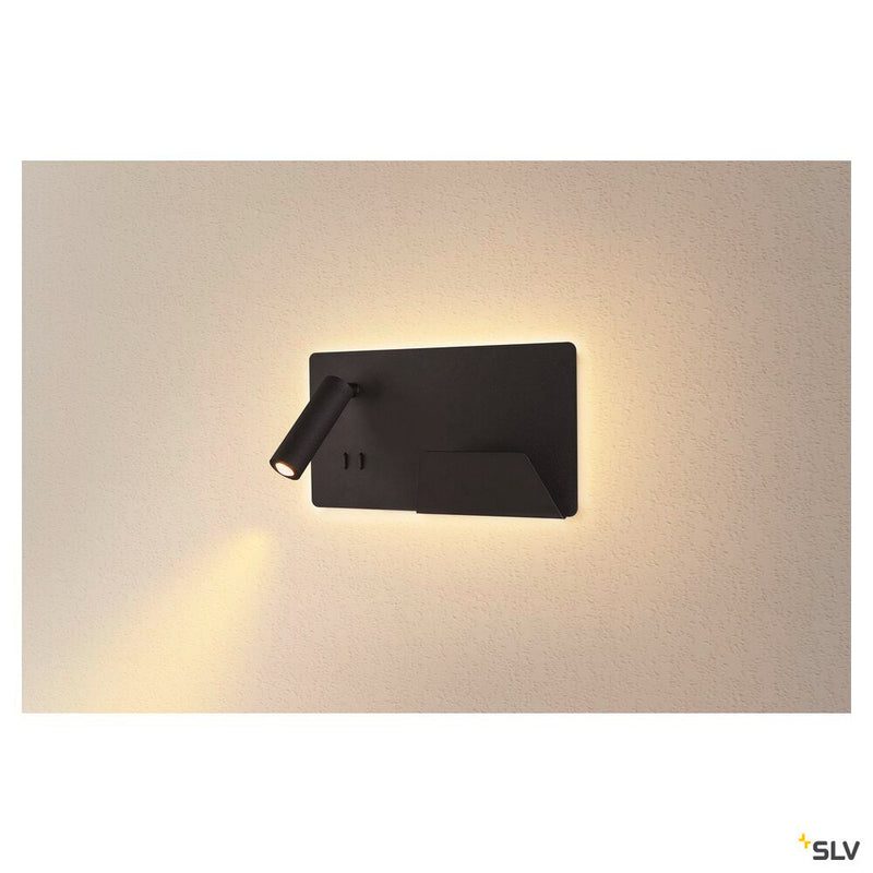 SOMNILA SPOT, indoor LED surface-mounted wall light 3000K black version right incl. USB connection