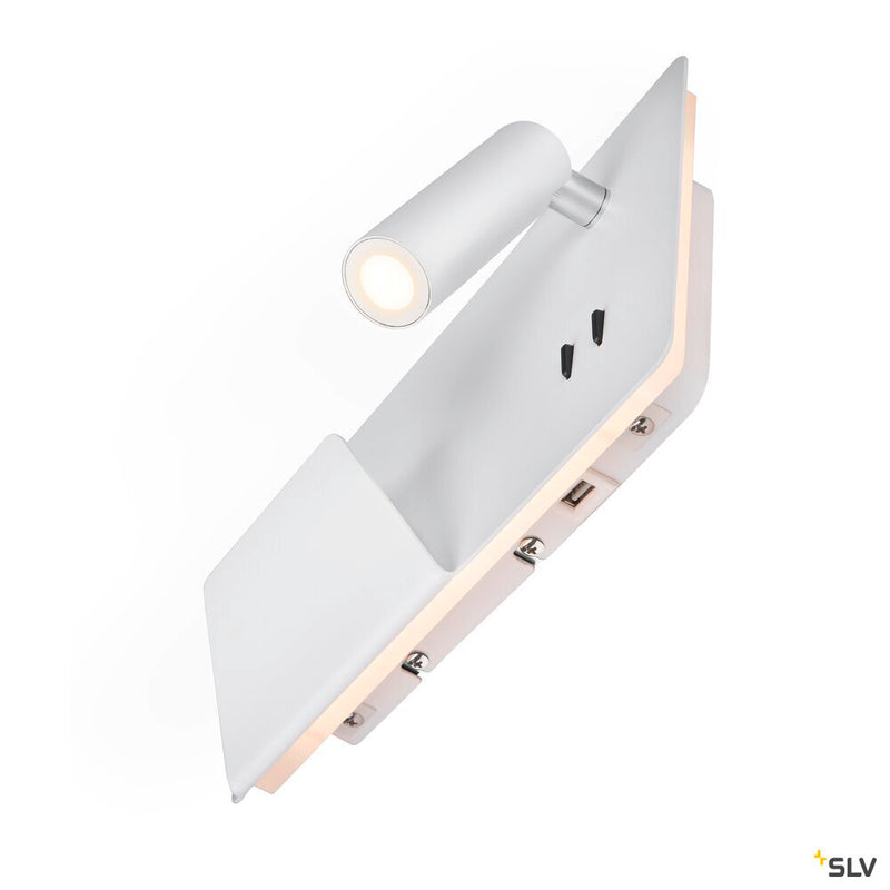 SOMNILA SPOT, indoor LED surface-mounted wall light 3000K white version left incl. USB connection