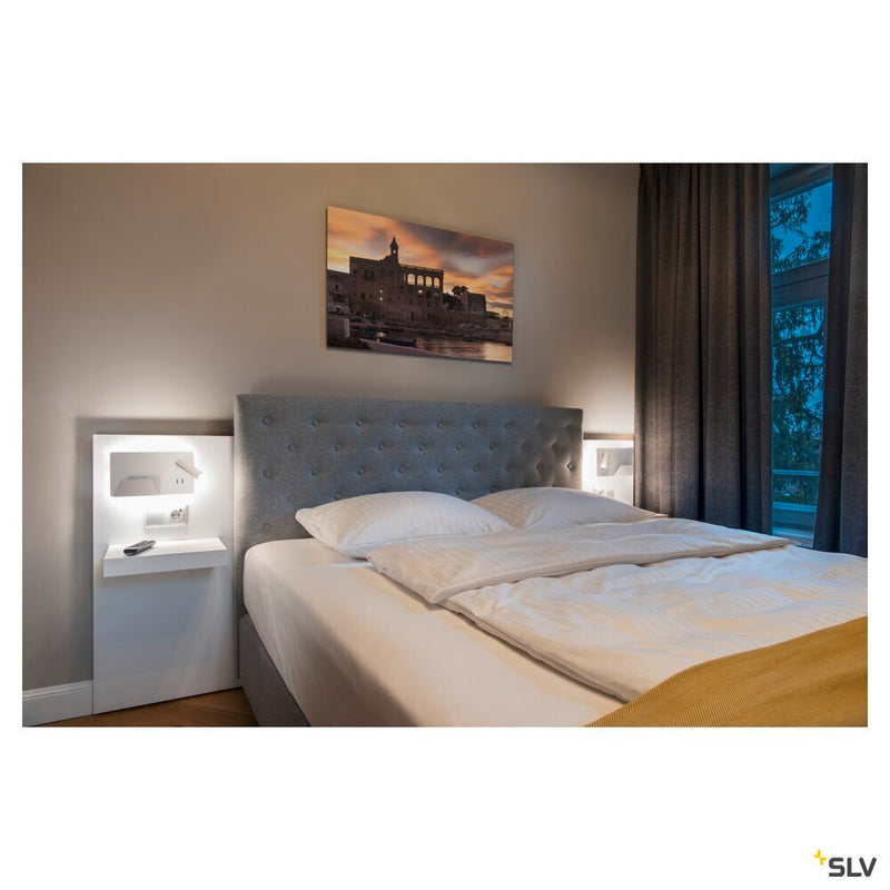 SOMNILA SPOT, indoor LED surface-mounted wall light 3000K white version left incl. USB connection