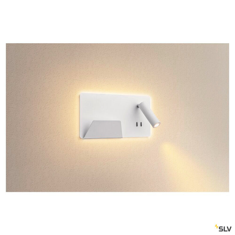 SOMNILA SPOT, indoor LED surface-mounted wall light 3000K white version left incl. USB connection