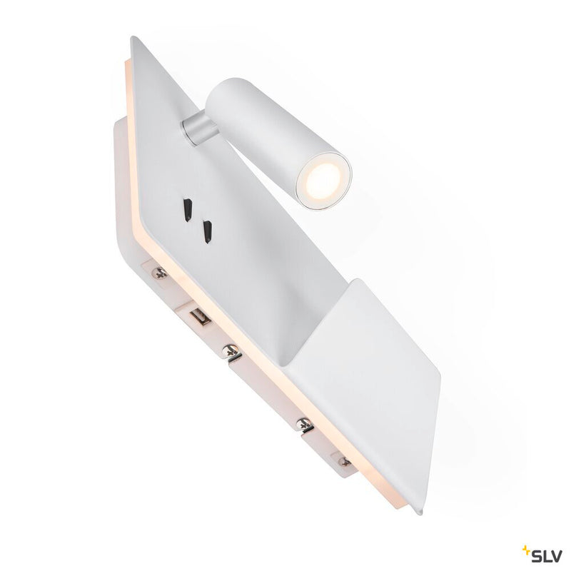 SOMNILA SPOT, indoor LED surface-mounted wall light 3000K white version right incl. USB connection