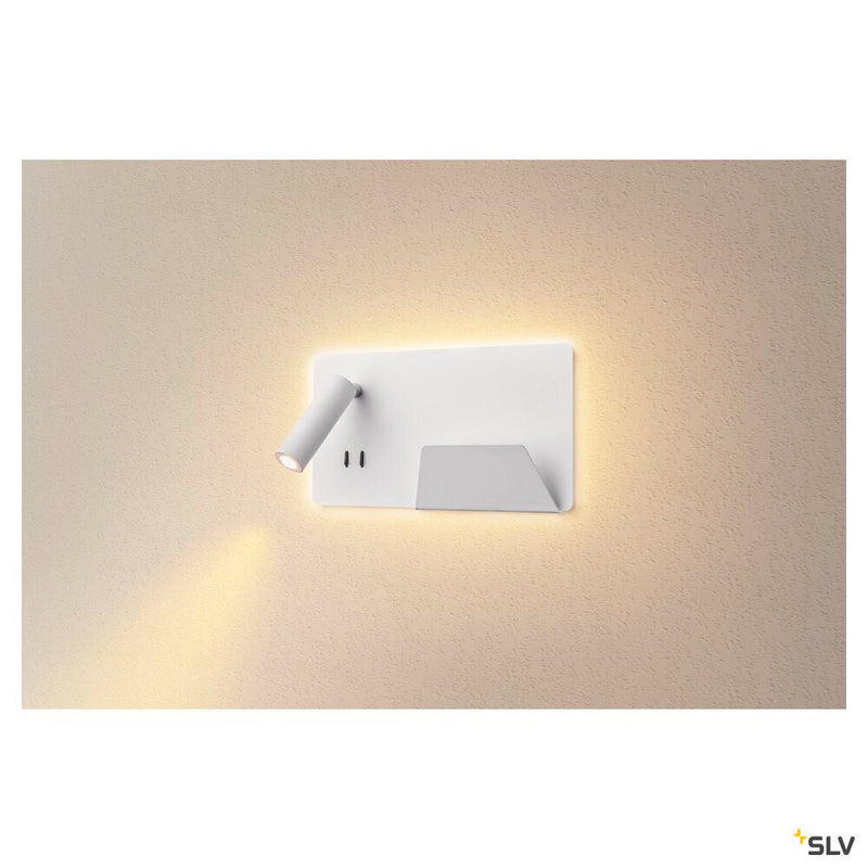 SOMNILA SPOT, indoor LED surface-mounted wall light 3000K white version right incl. USB connection