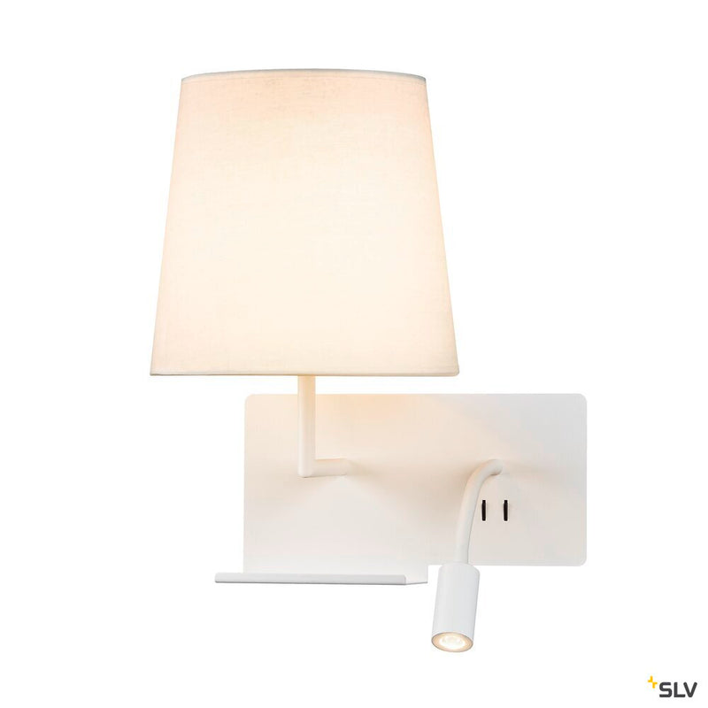 SOMNILA FLEX, indoor LED surface-mounted wall light 3000K white version left incl. USB connection