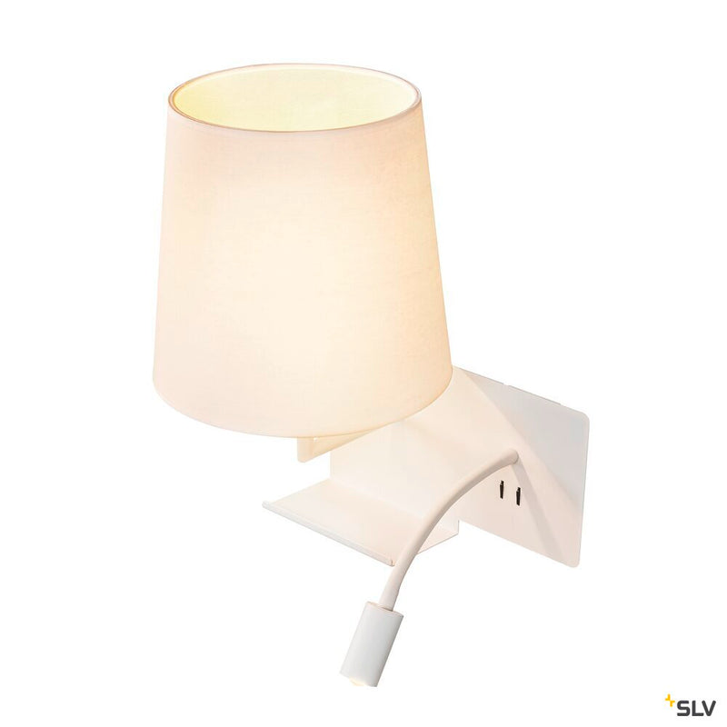 SOMNILA FLEX, indoor LED surface-mounted wall light 3000K white version left incl. USB connection