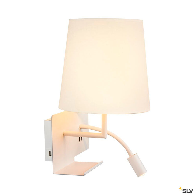 SOMNILA FLEX, indoor LED surface-mounted wall light 3000K white version left incl. USB connection