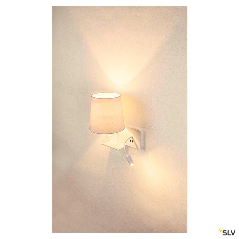 SOMNILA FLEX, indoor LED surface-mounted wall light 3000K white version left incl. USB connection