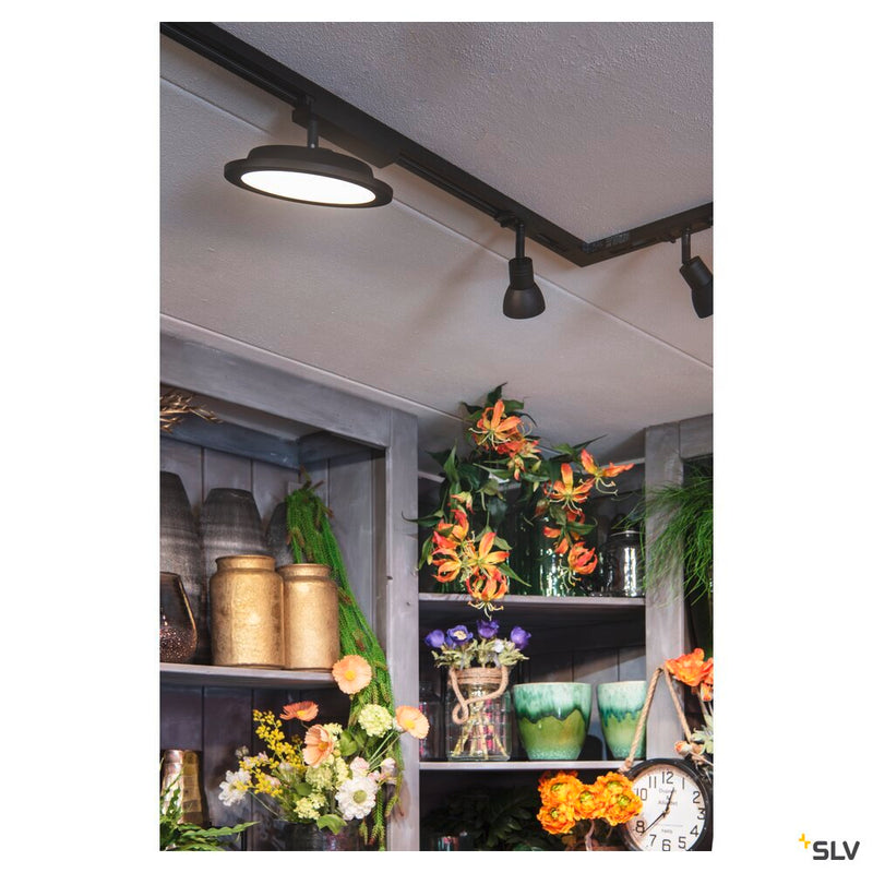 PURIA spot for high-voltage 1-circuit track, QPAR51, matt black, frosted black glass, max. 50W, incl. 1-phase adapter