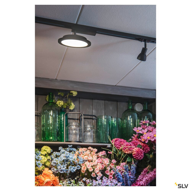 PURIA spot for high-voltage 1-circuit track, QPAR51, matt black, frosted black glass, max. 50W, incl. 1-phase adapter