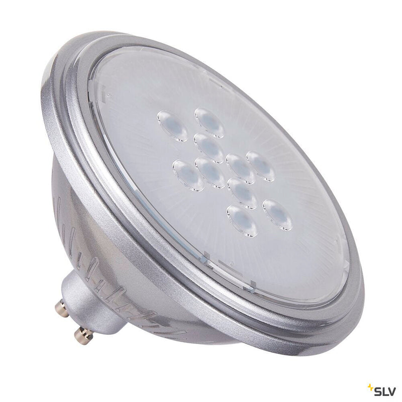 QPAR111 GU10, silver LED light, 7W 2700K CRI90 25°