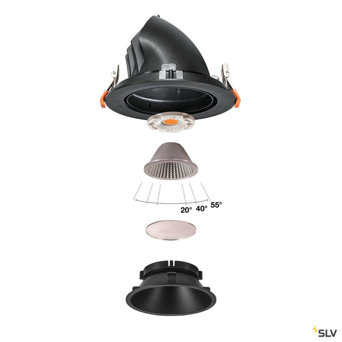 NUMINOS GIMBLE XL, black recessed ceiling light, 3000K 40°