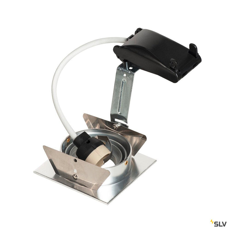 NEW TRIA 1 recessed fitting, single-headed, QPAR51, square, brushed aluminium, max. 50W, incl. leaf springs