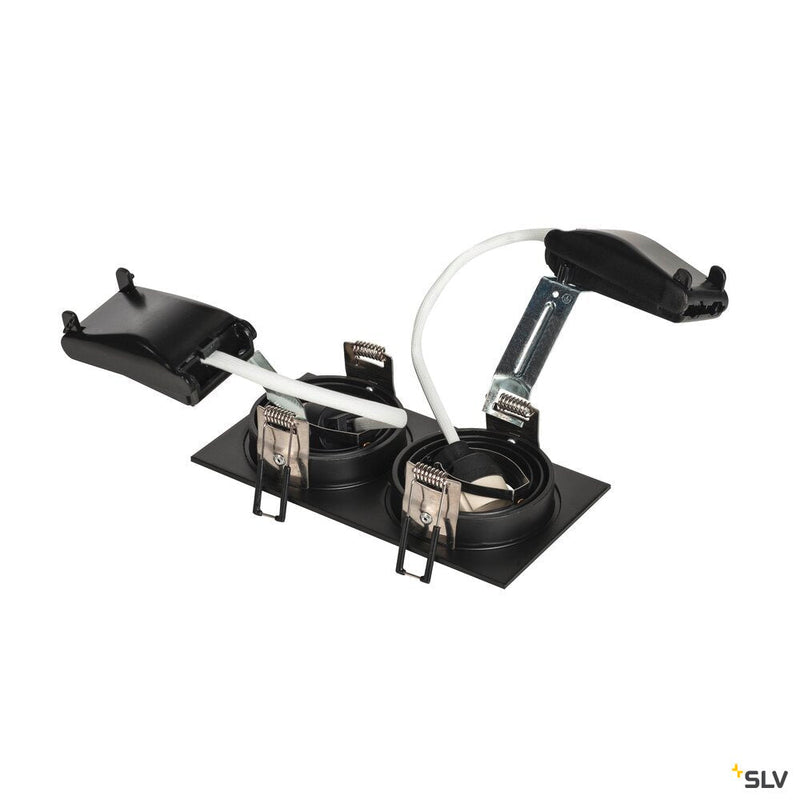 NEW TRIA 2 recessed fitting, double-headed, QPAR51, rectangular, black, max. 100W, incl. clip springs