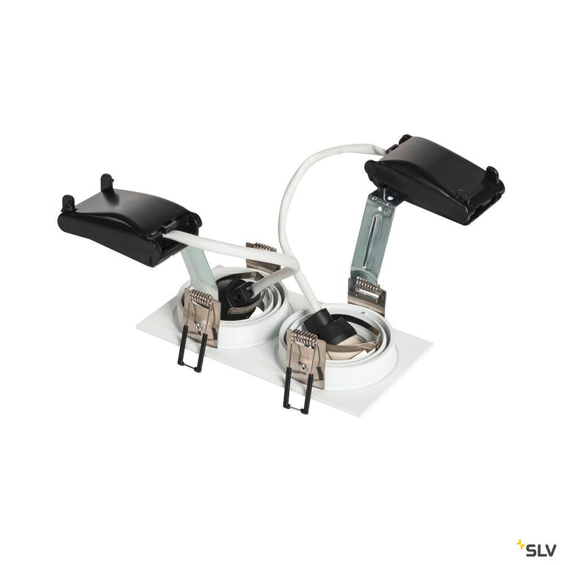 NEW TRIA 2 recessed fitting, double-headed, QPAR51, rectangular, white, max. 100W, incl. clip springs