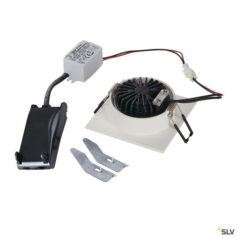 NEW TRIA 1 SET recessed fitting, LED, 3000K, square, white, 38°, incl. driver, clip springs