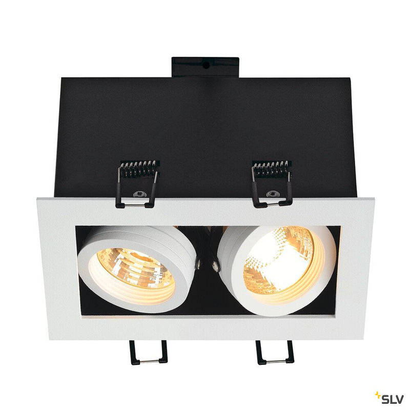 KADUX 2 recessed fitting, double-headed, QPAR51, rectangular, matt white, max. 100W, incl. clip springs