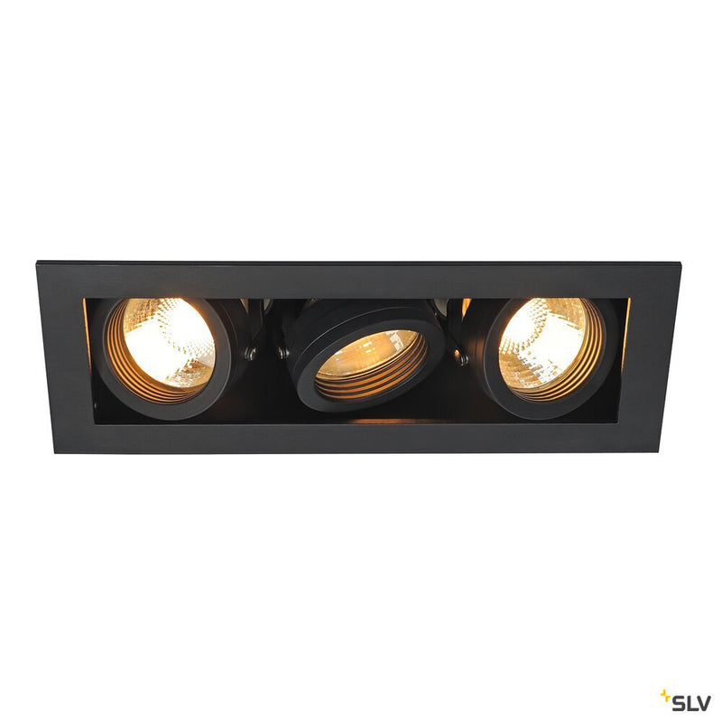KADUX 3 recessed fitting, triple-headed, QPAR51, rectangular, matt black, max. 150W, incl. clip springs