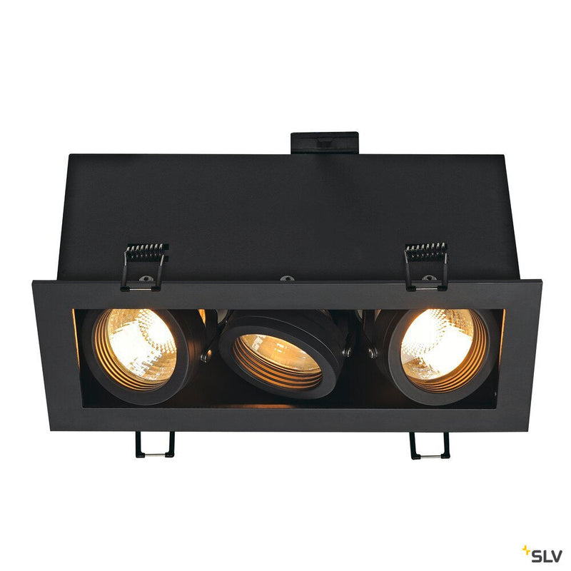 KADUX 3 recessed fitting, triple-headed, QPAR51, rectangular, matt black, max. 150W, incl. clip springs
