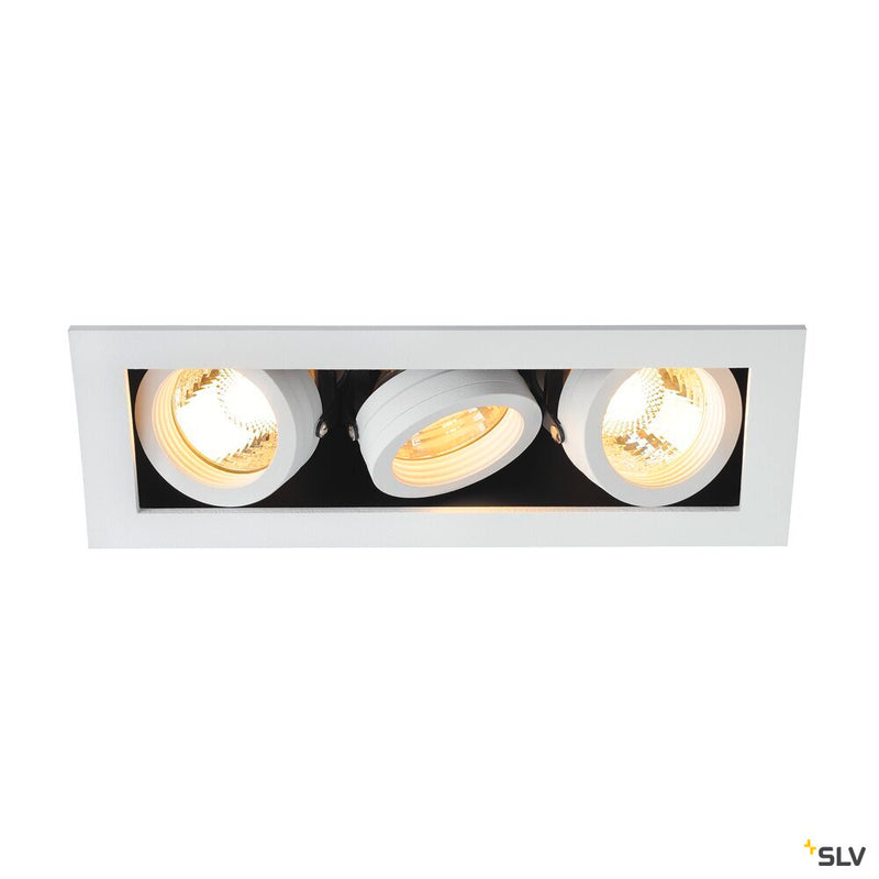 KADUX 3 recessed fitting, triple-headed, QPAR51, rectangular, matt white, max. 150W, incl. clip springs