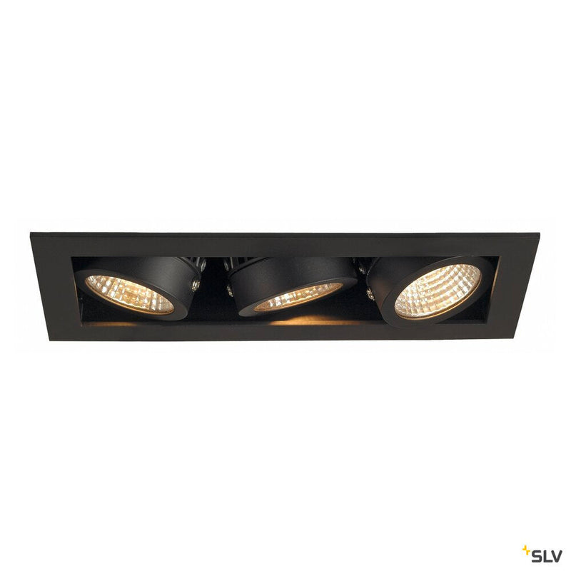 KADUX 3 SET recessed fitting, triple-headed LED, 3000K, rectangular, matt black, 38°, 22W, incl. driver